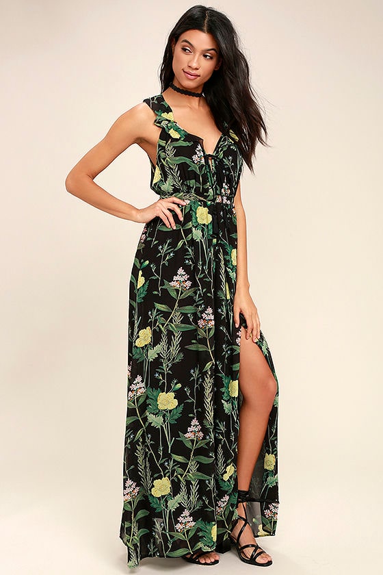 Leaf Your Mark Black Floral Print Maxi Dress 2