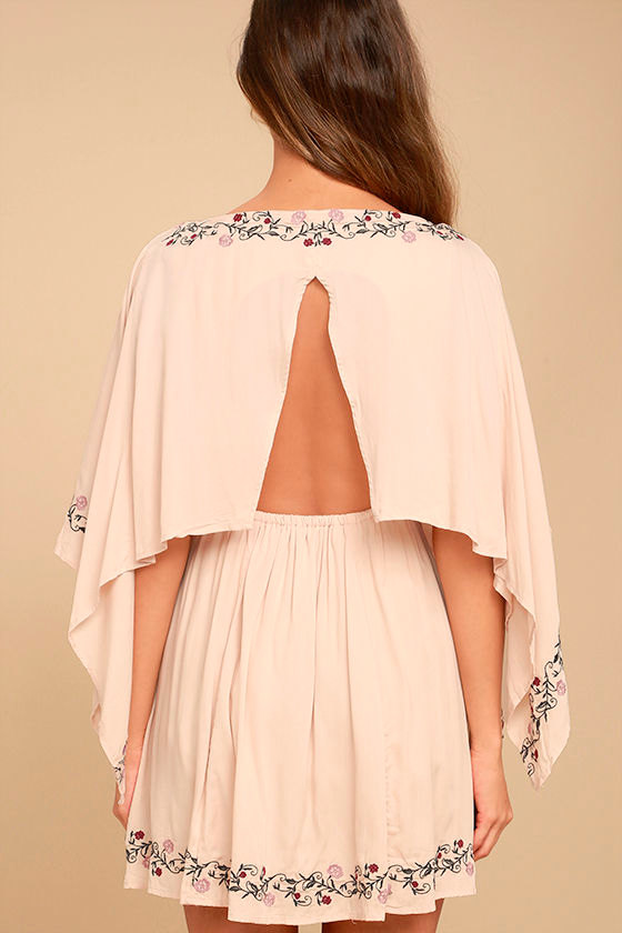 Cute Blush Pink Dress Embroidered Dress Long Sleeve Dress 69.00