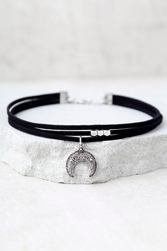 Forever Grateful Silver and Black Layered Choker Necklace