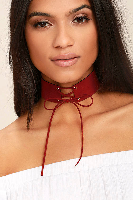 Cool Rust Red Choker LaceUp Choker Vegan Suede Choker 10.00 Lulus