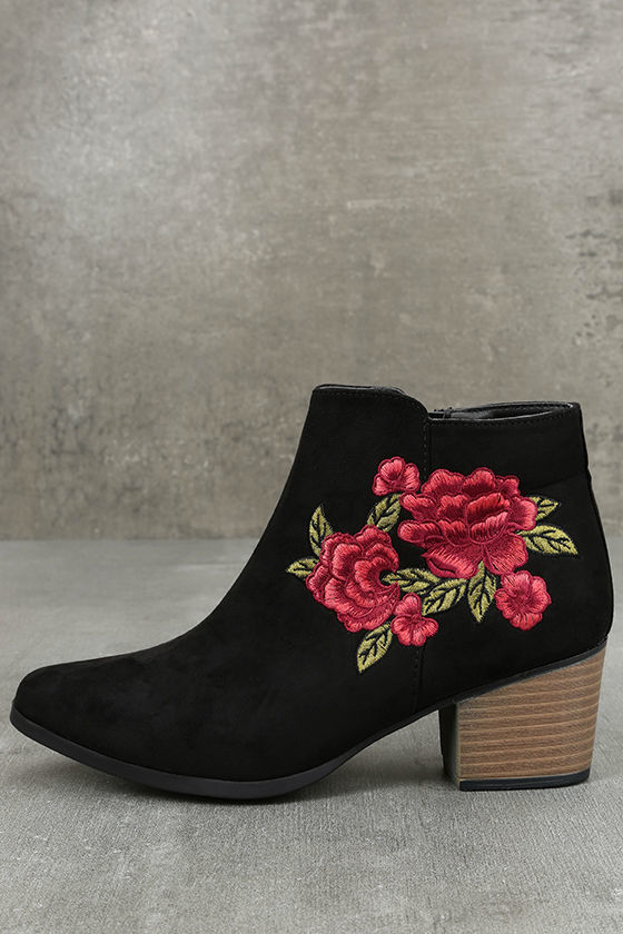 Fun Black Embroidered Booties - Black 