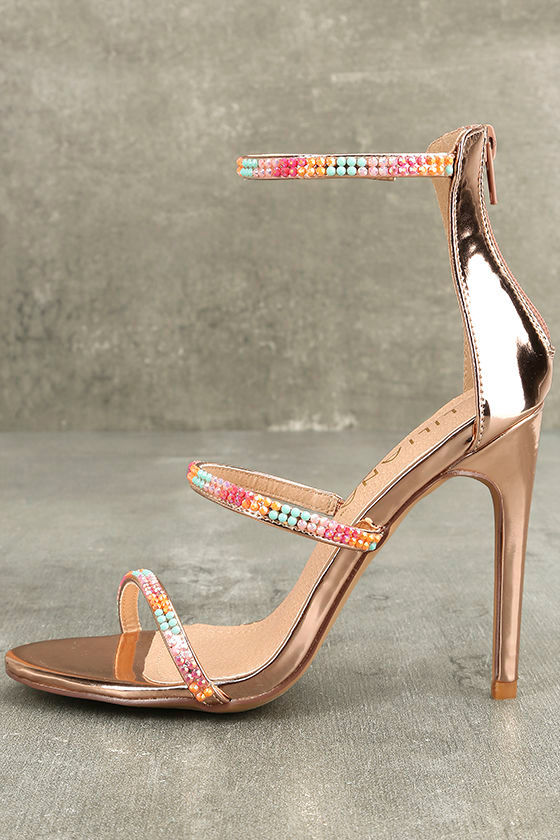 rhinestone platform sandals rose gold