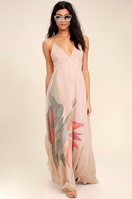 Island Delight Blush Pink Floral Print Maxi Dress