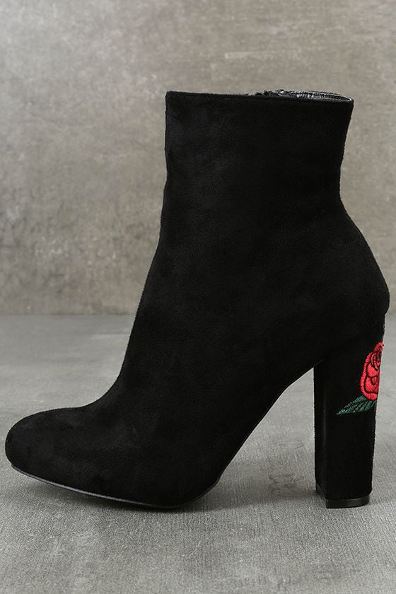 Gitana Black Suede Embroidered Mid-Calf Boots