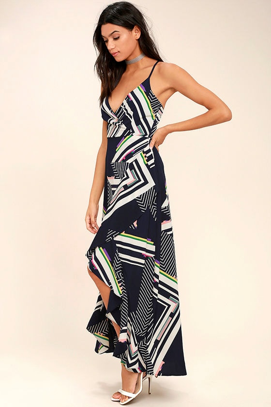 The Sky's the Limit Navy Blue Striped High-Low Dress 2