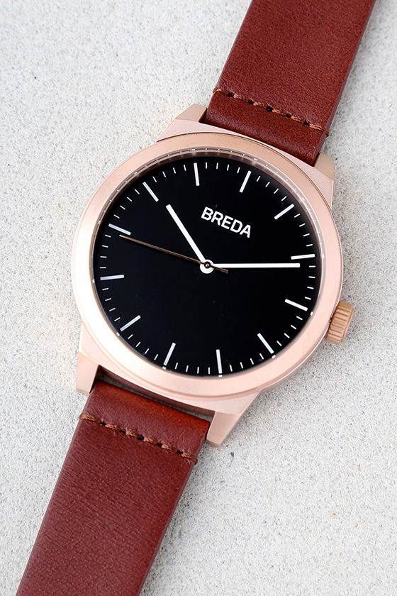 Breda Rand Rose Gold and Brown Leather Watch 2