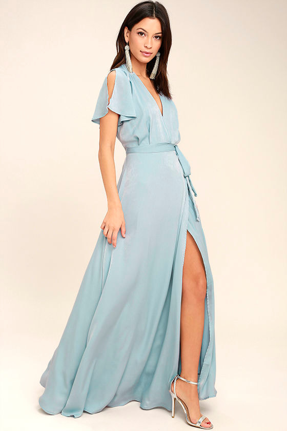 Light Blue Wrap Dress Long Sleeve ...