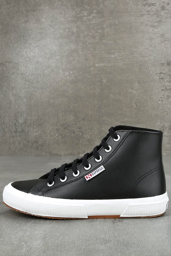 Superga 2795 FGLU Black - Leather High-Top Sneakers - Black Sneakers ...