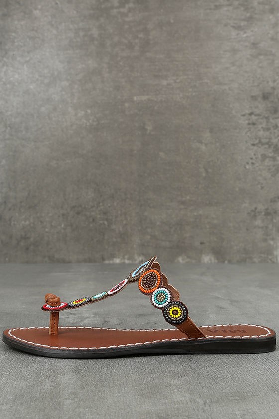Mia Apache Brown Bright Multi Beaded Thong Sandals 2