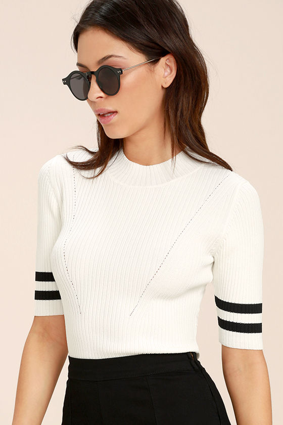 College Try Black and White Striped Top 1