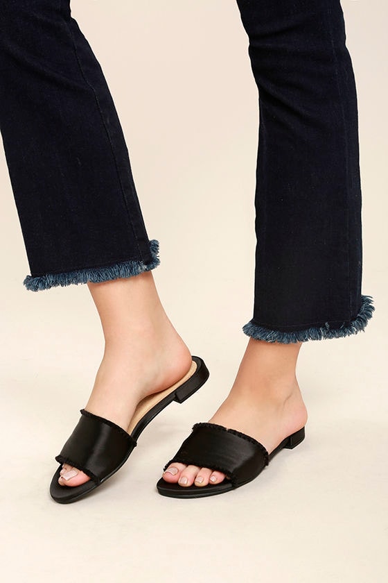Chinese Laundry Pattie Black Satin Slide Sandals