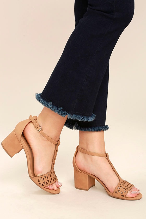 Janessa Dark Sand Nubuck T-Strap Heels