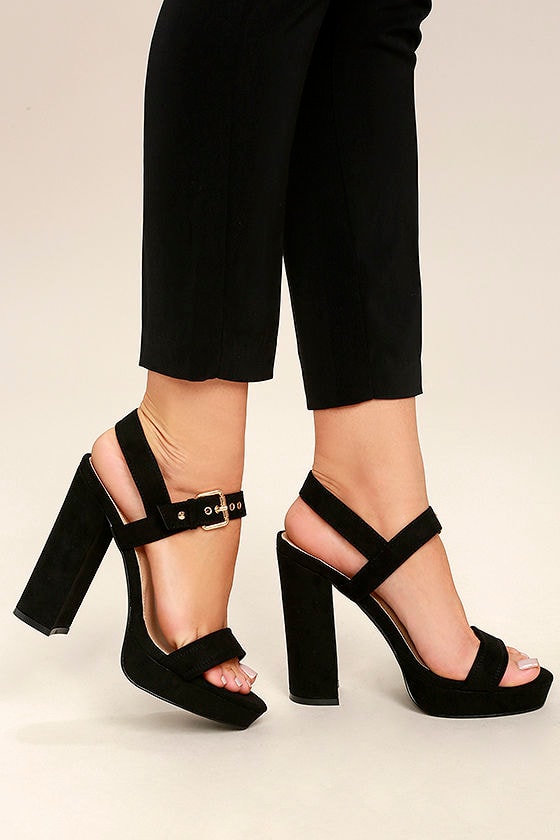 black suede platform heels