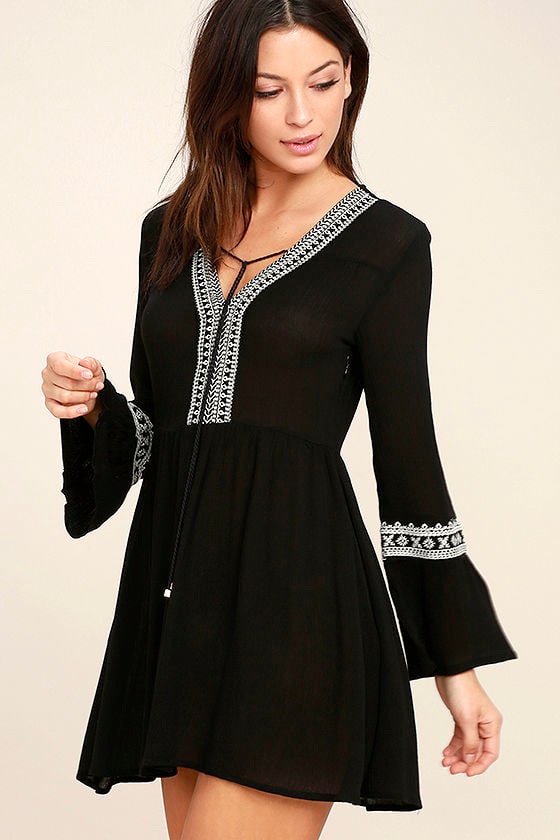 Lovely Black and White Dress Embroidered Dress Black Bell Sleeve Dress 54.00 Lulus Lovely Black and White Dress Embroidered Dress Black Bell Sleeve Dress 54.00 Lulus