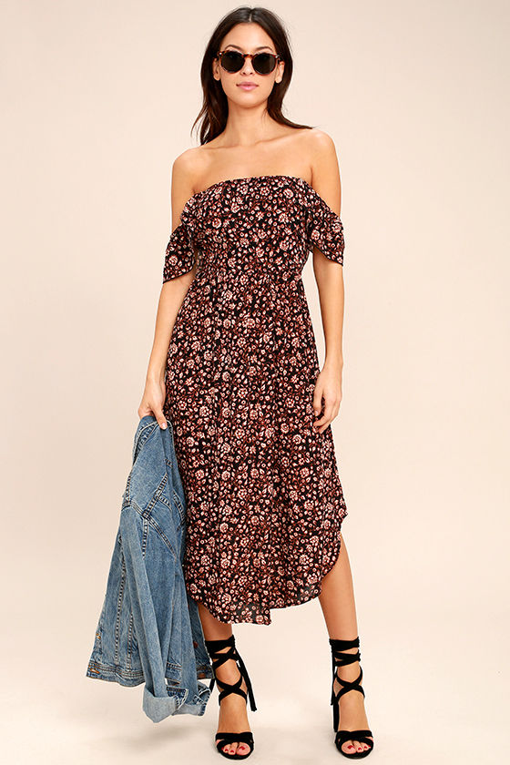 Amuse Society Sheer Bliss Black Floral Print Midi Dress 2