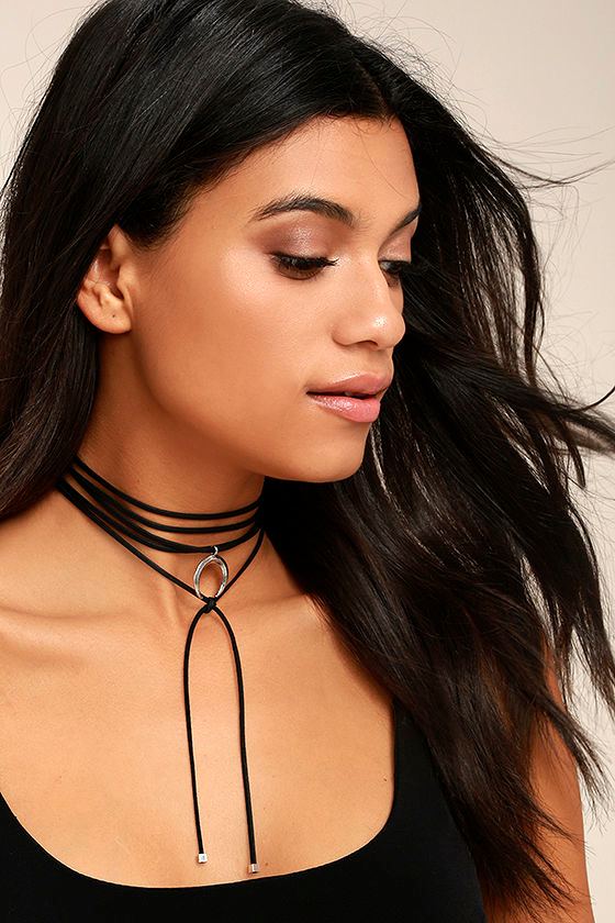 Boho Silver and Black Necklace - Wrap Necklace - Vegan Suede Wrap ...
