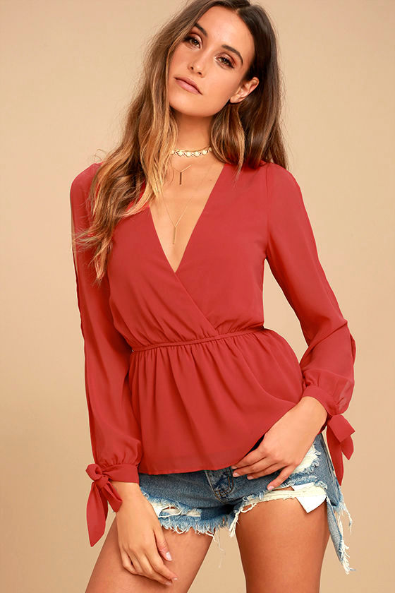 Mutual Attraction Red Long Sleeve Top