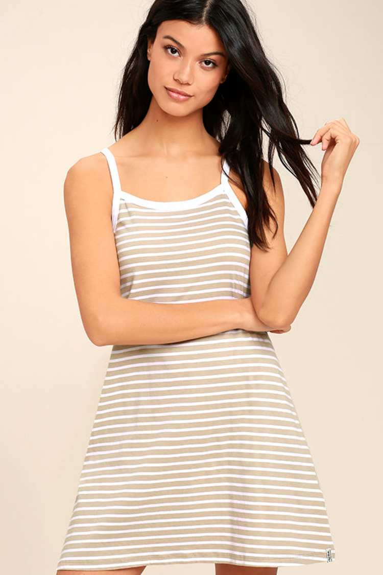 Cool Beige Dress - Striped Dress - Swing Dress - $49.00 - Lulus