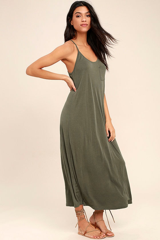 Cool Olive Green Dress - Midi Dress - Casual Dress - Ribbed Knit Dress ...