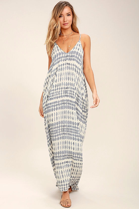 Tide Chaser Cream and Grey Print Maxi Dress