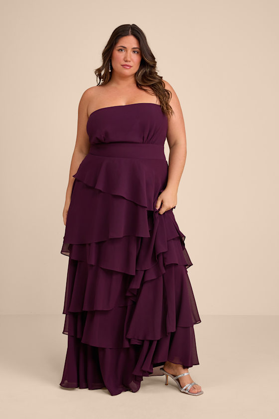Dark Purple Tiered Dress - Strapless Maxi Dress - Purple Gown - Image 5