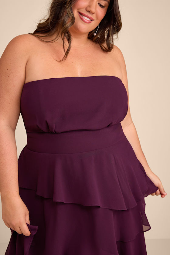 Dark Purple Tiered Dress - Strapless Maxi Dress - Purple Gown - Image 6