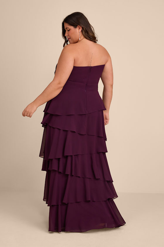 Dark Purple Tiered Dress - Strapless Maxi Dress - Purple Gown - Image 7