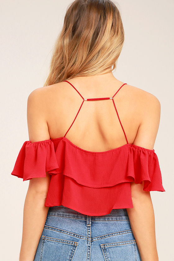 Filled with Surprises Red Off-the-Shoulder Crop Top 4