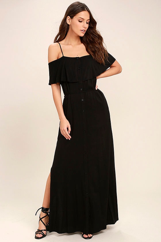 black maxi dress with buttons