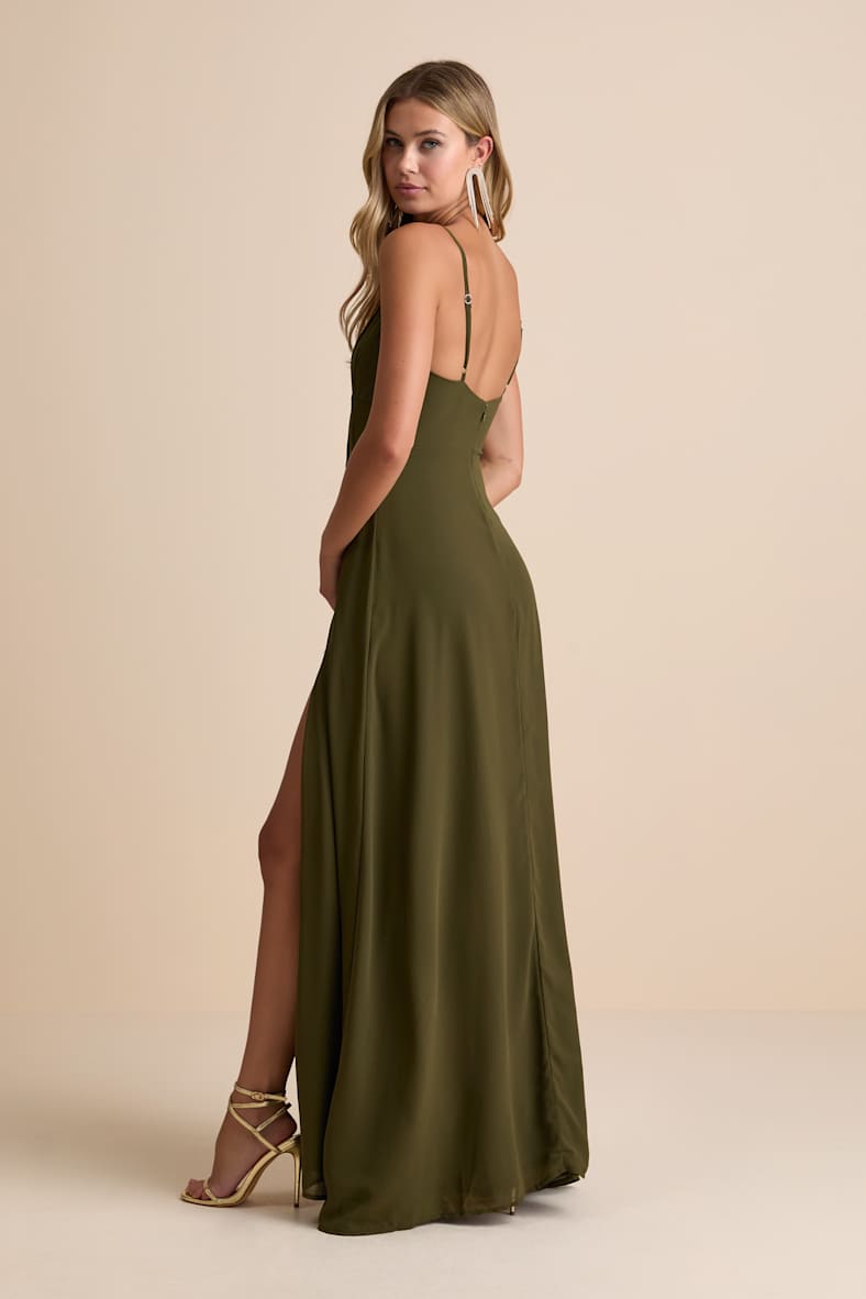 Marveled Beauty Olive Green Sleeveless Tie-Front Maxi Dress