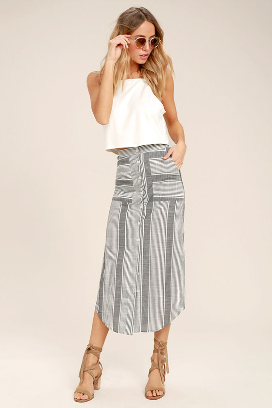 grey and white striped skirt