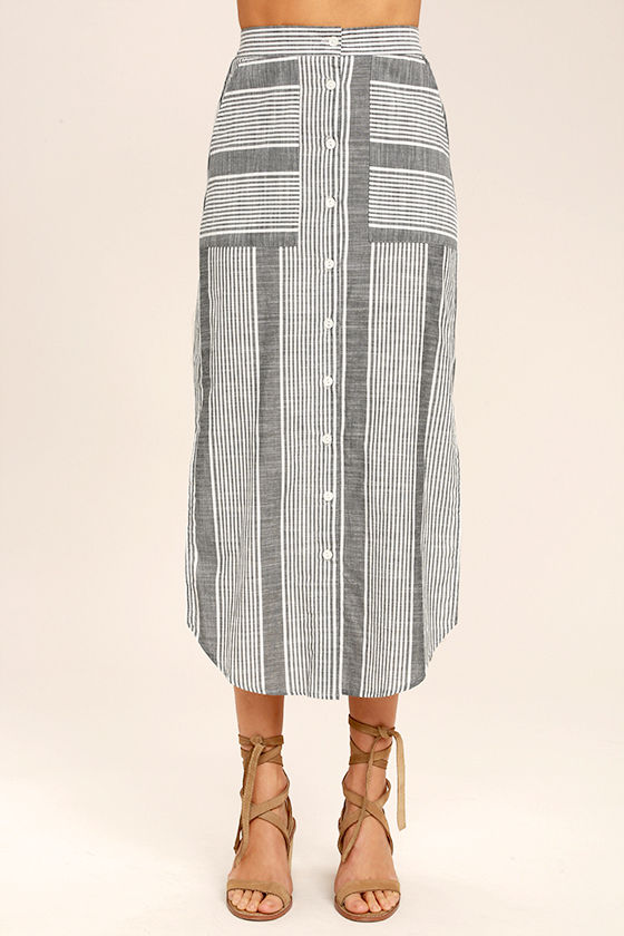 12225 Orange Striped Midi Skirt main image 0