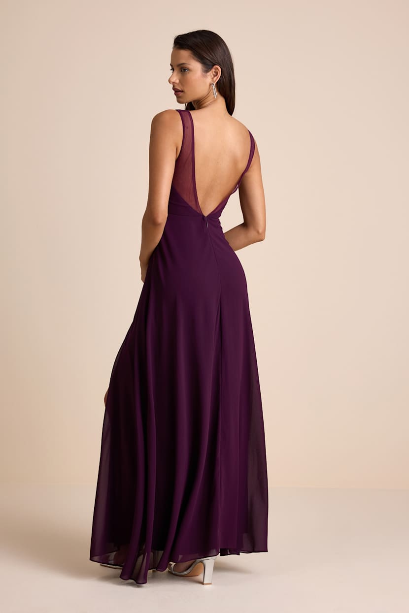 navy blue dress for baby girl Deep V Purple Sequin Gown with Side Cutouts 47793
