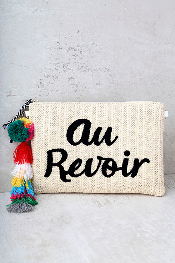 Melie Bianco St. Tropez Au Revoir Beige Woven Clutch 2