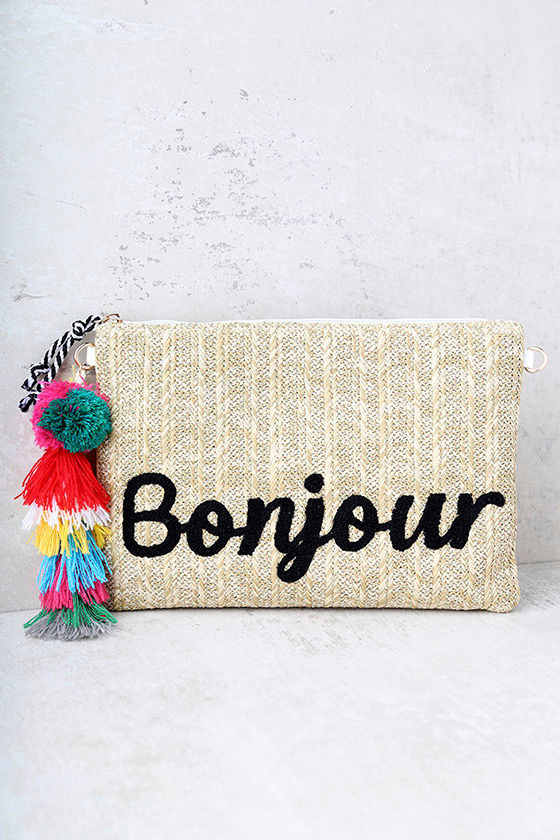 Melie Bianco St. Tropez Bonjour Beige Woven Clutch 2