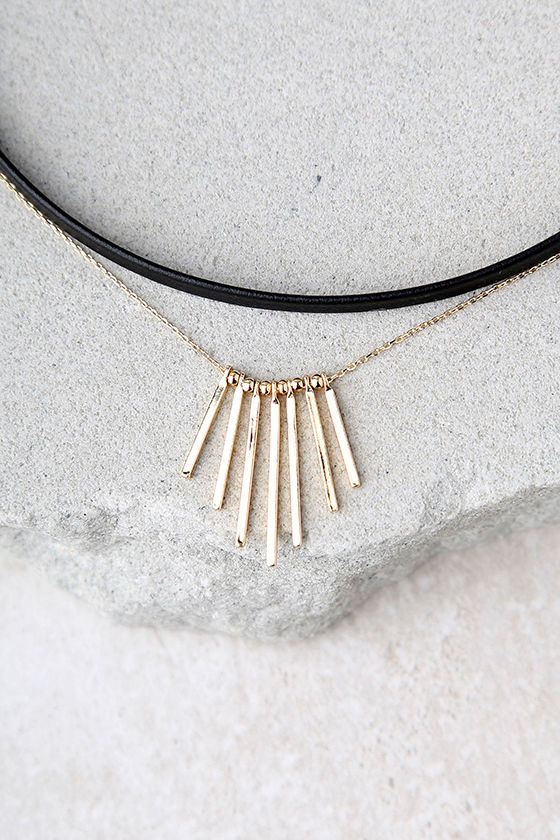 Chic Black and Gold Choker - Choker Necklace Set - Skinny Black Choker ...