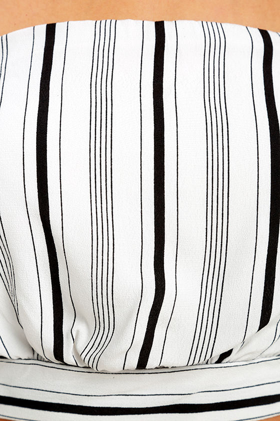Showcase White Striped Strapless Crop Top