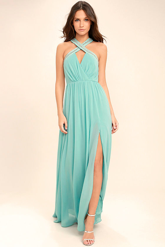 Lovely Mint Blue Dress - Beaded Dress - Maxi Dress - $98.00 - Lulus