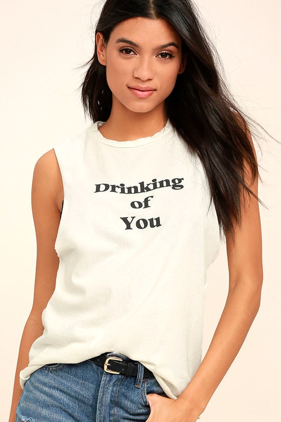Project Social T Drinking of You Cream Muscle Tee