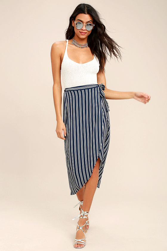 Cute Blue and White Skirt - Striped Skirt - Wrap Skirt - Midi Skirt ...