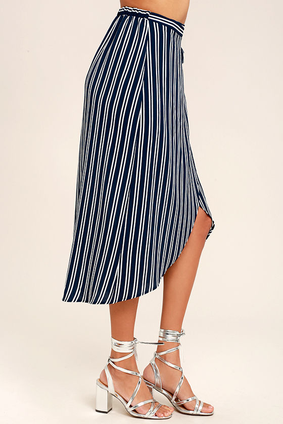 Cute Blue and White Skirt Striped Skirt Wrap Skirt Midi Skirt
