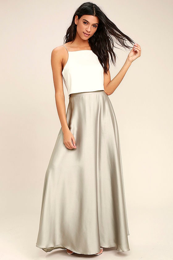 Picture Perfect Light Grey Satin Maxi Skirt 2