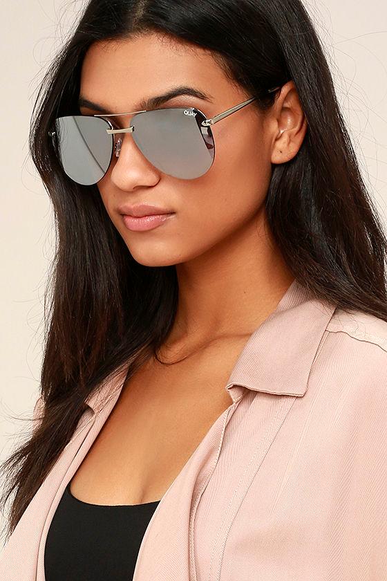 Quay The Playa Grey and Silver Mirrored Aviator Sunglasses 1