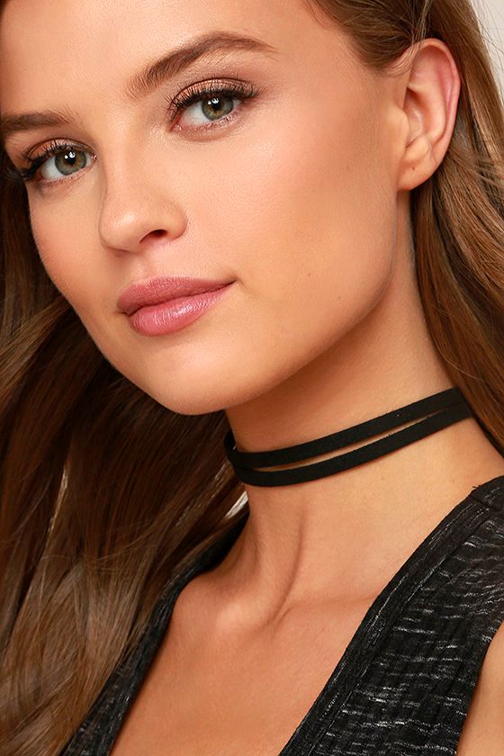 Cute Black Necklace Choker Necklace Layered Necklace Vegan Suede Necklace 14.00 Lulus