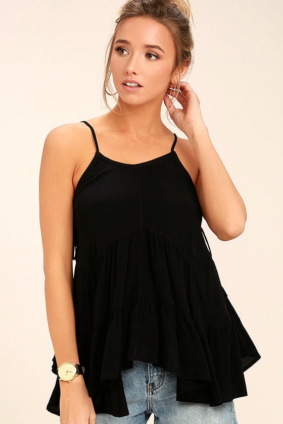 Breathe Easily Black Lace-Up Top