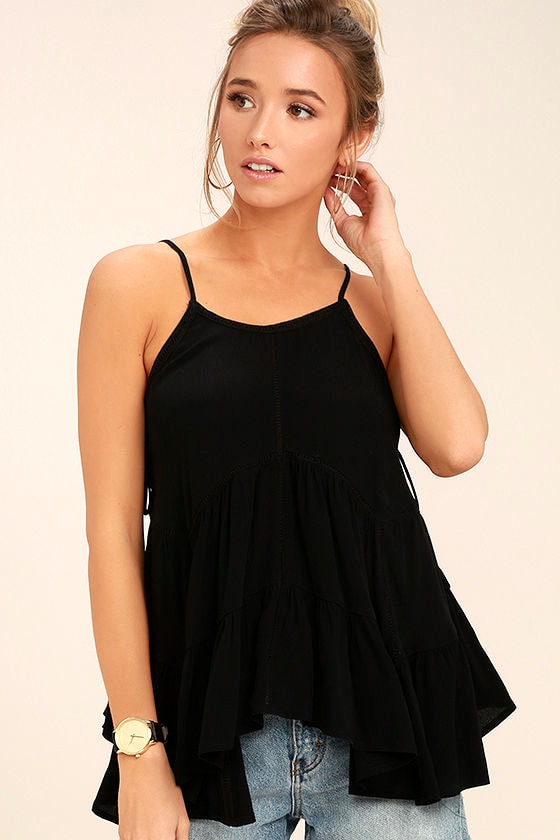 black lace up tops