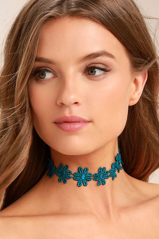 Daisy Daze Teal Blue Lace Choker Necklace 1
