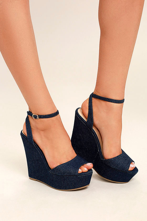 dark blue denim wedges