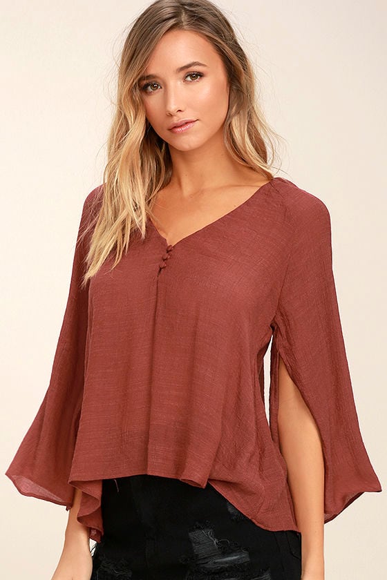 Catch the Light Rust Red Long Sleeve Top