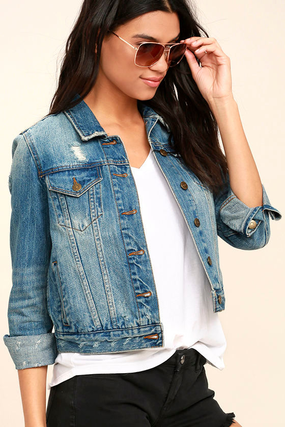 At Your Command Blue Distressed Denim Jacket